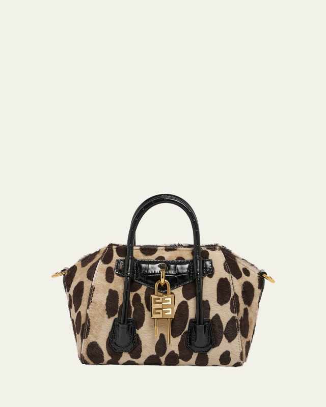 Antigona Toy Lock Crossbody Bag in Leopard Calf Hair